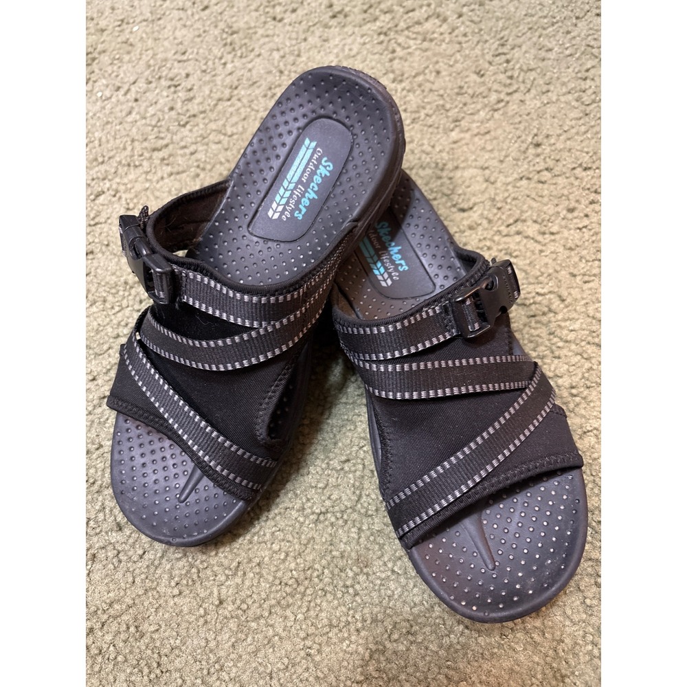 Skechers Outdoor Lifestyle Womens Black Strappy Buckle Slide Sandals Size 7